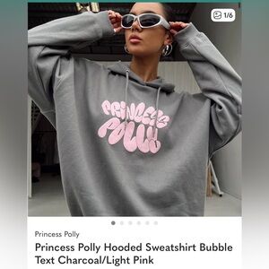 Princess Polly Gray Hoodie with Pink Logo Graphic